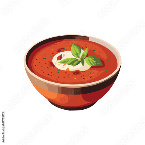 Vector illustration of Bowl of gazpacho soup
