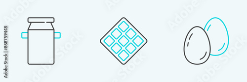 Set line Easter eggs, Can container for milk and Waffle icon. Vector