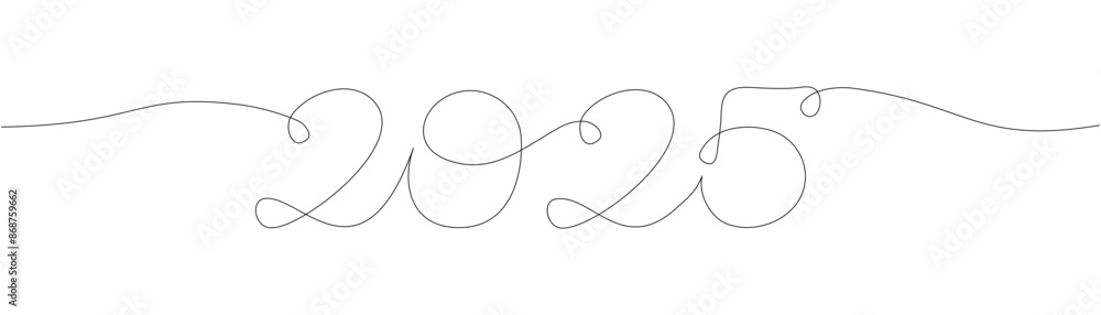 2025 one continuous line element with editable stroke. New year minimal vector illustration isolated on transparent background 2025 one continuous line element with editable stroke. New year minimal vector illustration isolated on transparent background