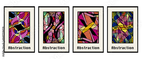 Set of 4 Abstract illustration in vintage style. For use in graphics, for wall decor. .