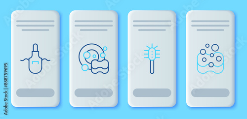 Set line Washing dishes, Toilet brush, Kitchen apron and Sponge icon. Vector