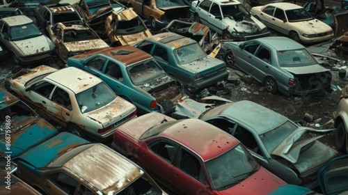 Wallpaper Mural Car dump with a lot of broken used cars. Cars going to be shredded in a recycling facility Torontodigital.ca