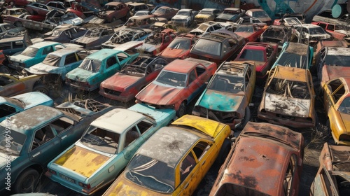 Wallpaper Mural Car dump with a lot of broken used cars. Cars going to be shredded in a recycling facility Torontodigital.ca