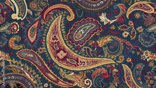 An antique seamless paisley cashmere bandana design in vector format that works well for carpet, cloth, and other textiles