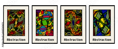 Set of 4 Abstract illustration in vintage style. For use in graphics, for wall decor. .
