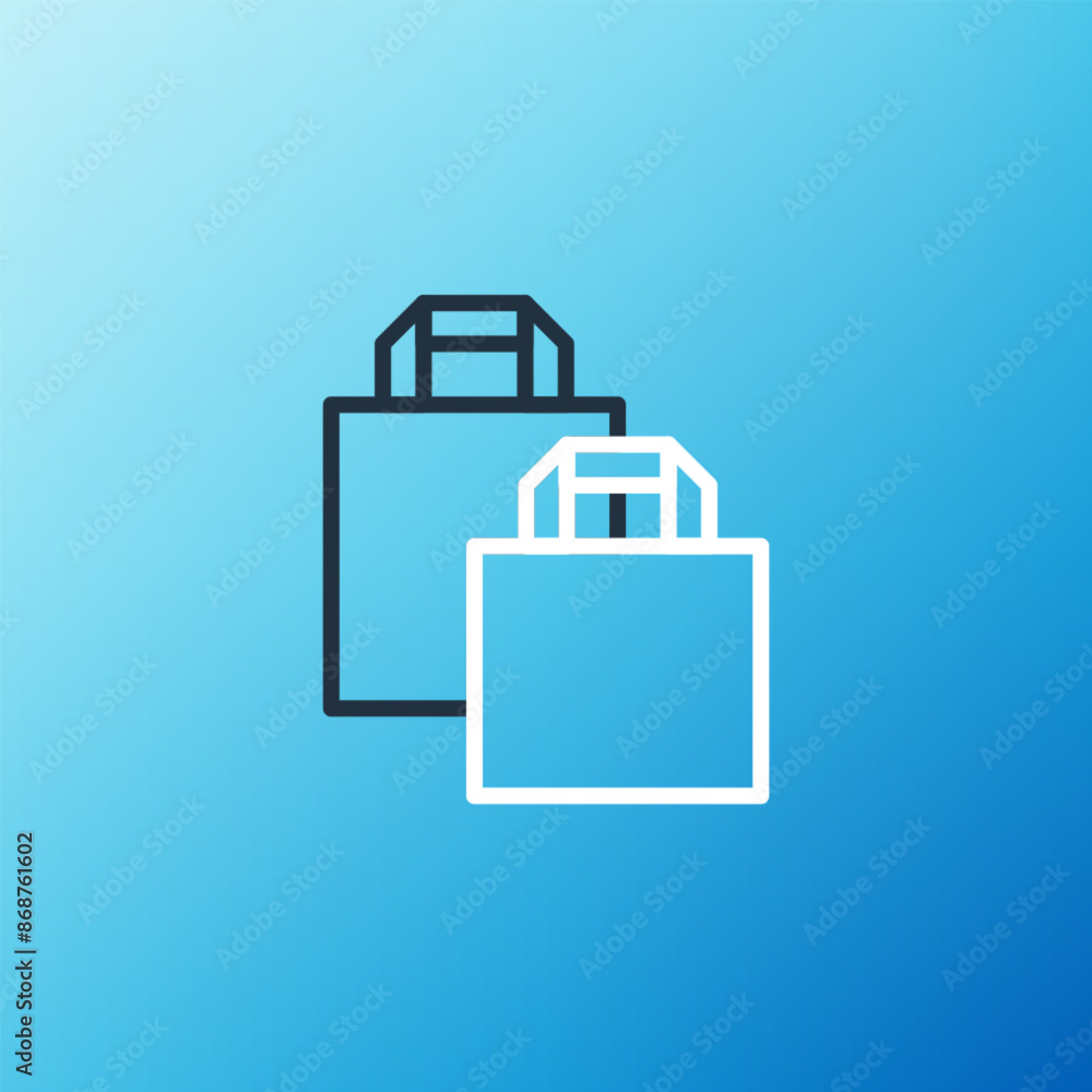 Line Paper shopping bag icon isolated on blue background. Package sign. Colorful outline concept. Vector Line Paper shopping bag icon isolated on blue background. Package sign. Colorful outline concept. Vector