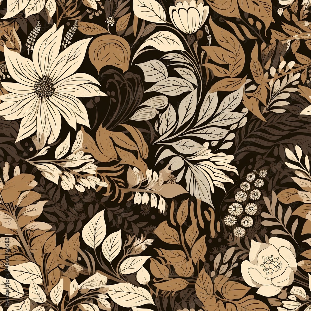 Abstract floral lino cuts of leaves and flowers designed in a random pattern Abstract floral lino cuts of leaves and flowers designed in a random pattern