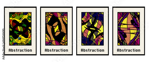 Set of 4 Abstract illustration in vintage style. For use in graphics, for wall decor. .