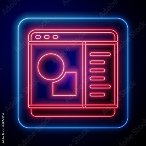 Glowing neon 3D printer software icon isolated on black background. 3d printing. Vector
