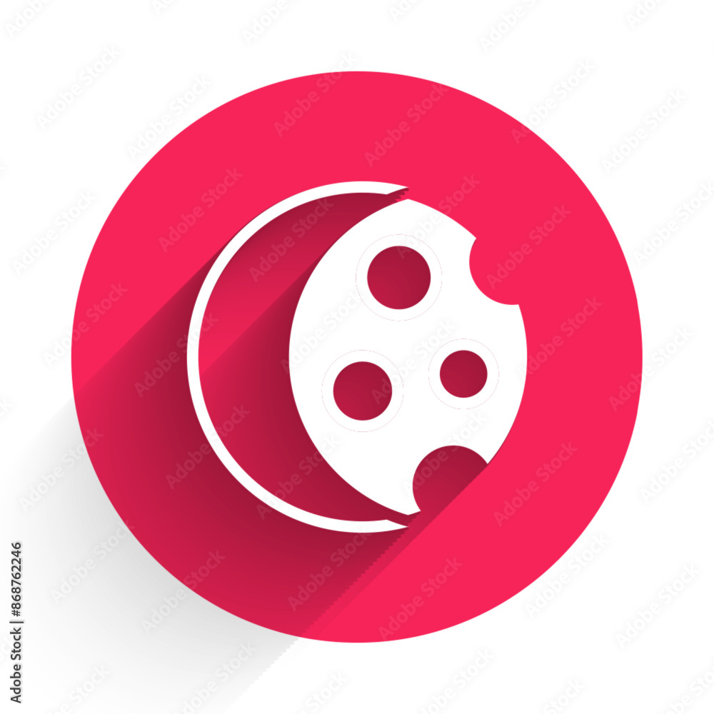 Fototapeta premium White Eclipse of the sun icon isolated with long shadow background. Total sonar eclipse. Red circle button. Vector