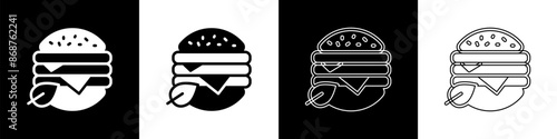Set Vegan food diet icon isolated on black and white background. Organic, bio, eco symbol. Vegan, no meat, lactose free, healthy, fresh and nonviolent food. Vector