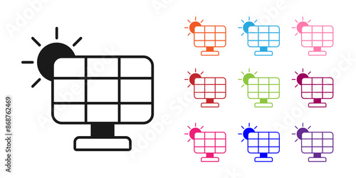 Black Solar energy panel icon isolated on white background. Set icons colorful. Vector