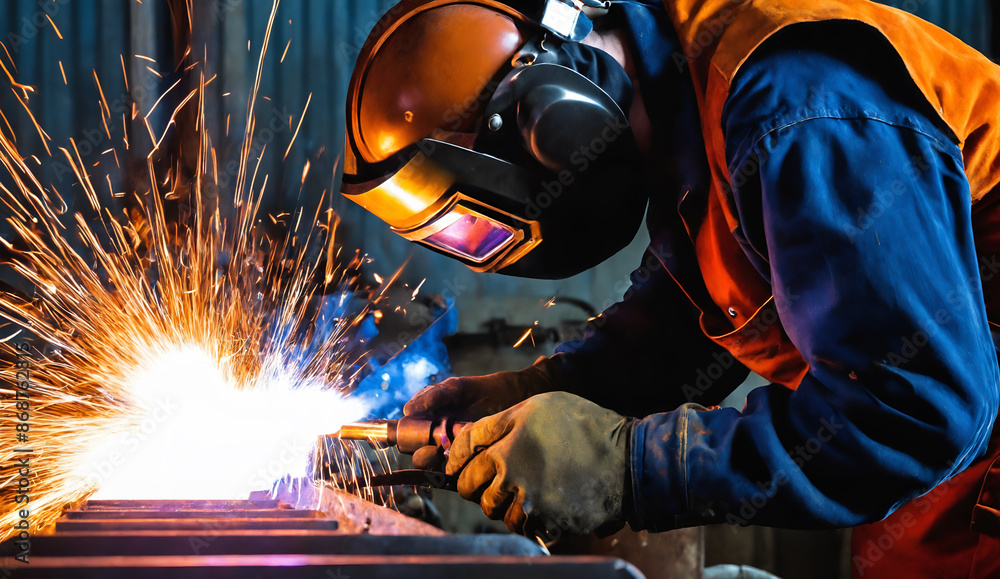Worker at the factory welding. Industrial manufacturing. Worker at the factory welding. Industrial manufacturing.