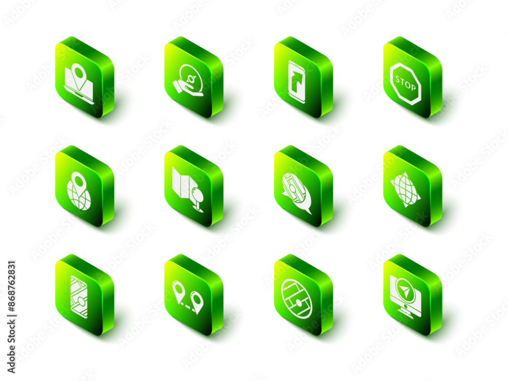 Set Compass, City map navigation, Stop sign, World globe with compass, Monitor location marker, Infographic of city, Folded and Route icon. Vector Set Compass, City map navigation, Stop sign, World globe with compass, Monitor location marker, Infographic of city, Folded and Route icon. Vector