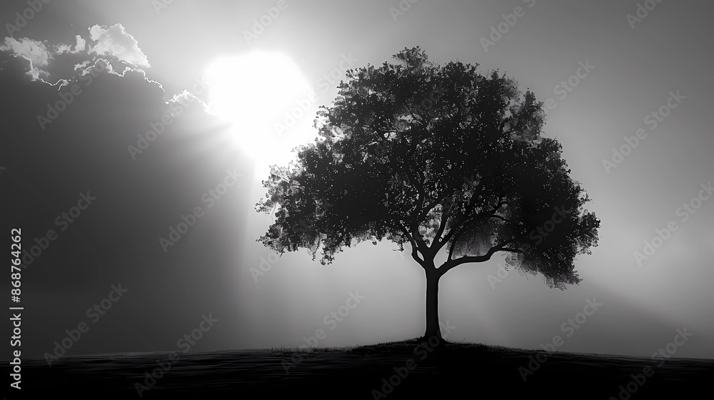 Obraz premium black and white tree in sunset 
