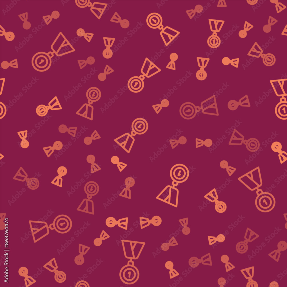 Brown line Medal icon isolated seamless pattern on red background. Winner symbol. Vector Brown line Medal icon isolated seamless pattern on red background. Winner symbol. Vector