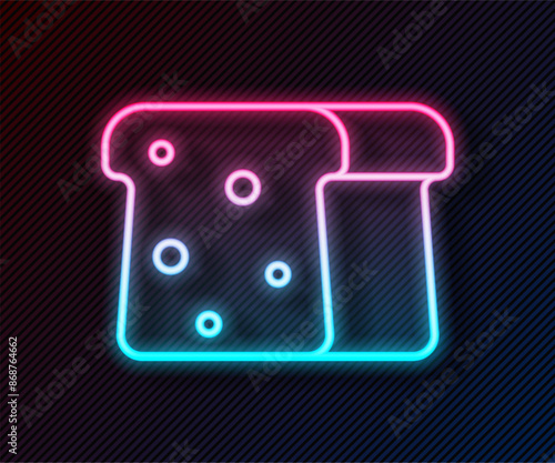 Glowing neon line Bread toast for sandwich piece of roasted crouton icon isolated on black background. Lunch, dinner, breakfast snack. Vector