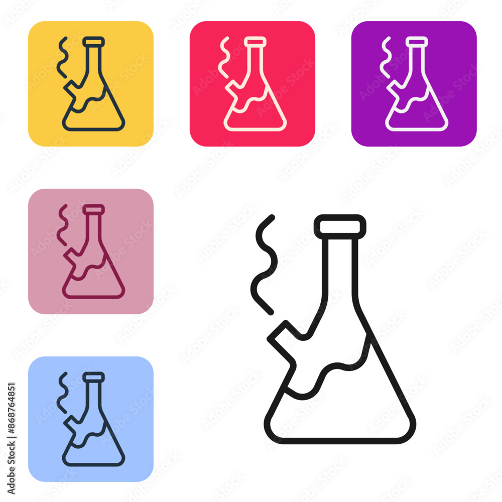 Black line Glass bong for smoking marijuana or cannabis icon isolated on white background. Set icons in color square buttons. Vector Black line Glass bong for smoking marijuana or cannabis icon isolated on white background. Set icons in color square buttons. Vector
