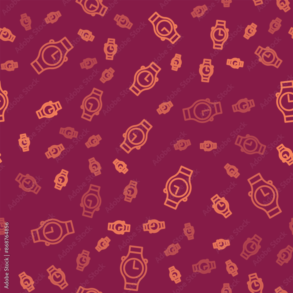 Brown line Wrist watch icon isolated seamless pattern on red background. Wristwatch icon. Vector Brown line Wrist watch icon isolated seamless pattern on red background. Wristwatch icon. Vector