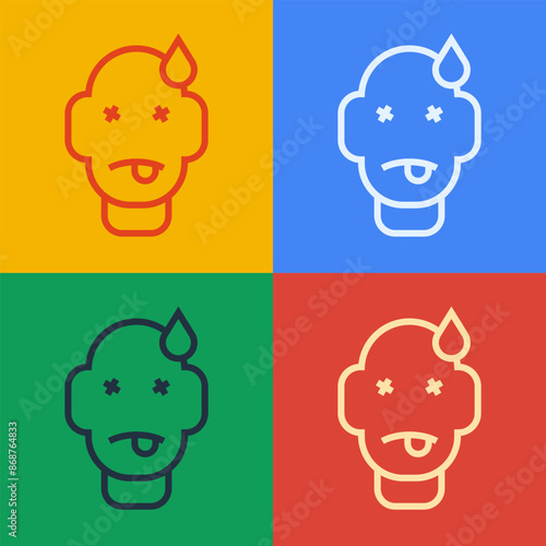Pop art line Man poisoning icon isolated on color background. Vector
