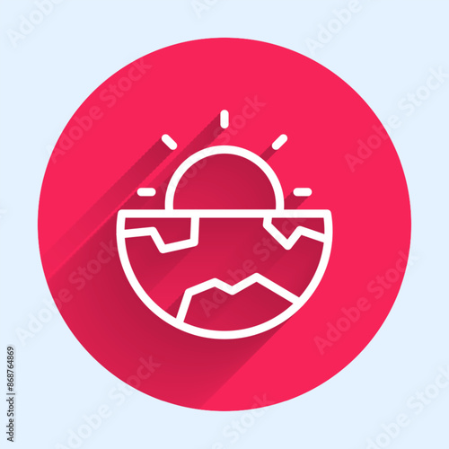 White line Earth core structure crust icon isolated with long shadow background. Red circle button. Vector