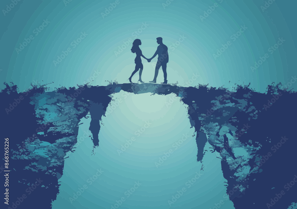 Two People Joining Hands Bridging a Gap Overcoming Obstacles Conceptual Minimalistic Business Illustration Two People Joining Hands Bridging a Gap Overcoming Obstacles Conceptual Minimalistic Business Illustration