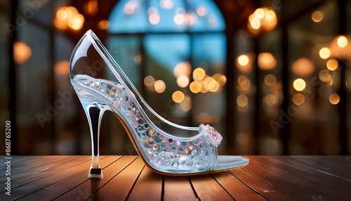 3d image of cinderella s glass slipper on the floor photo