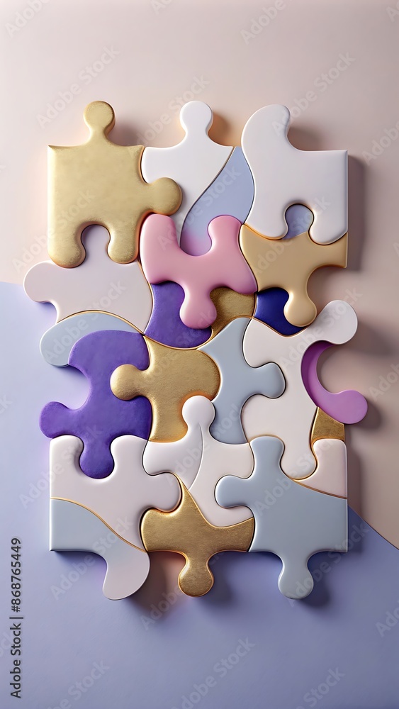 Obraz premium Vibrant pastel jigsaw puzzle with thin gold outlines