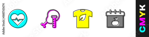 Set Heart rate, Genetically modified chicken, Vegan shirt and World Vegetarian day icon. Vector