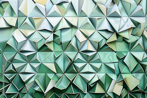 A tessellation of triangles creating a 3D effect on a flat surface photo