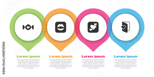 Set Candy, Smiling lips, Heart and Valentines day flyer. Business infographic template. Vector