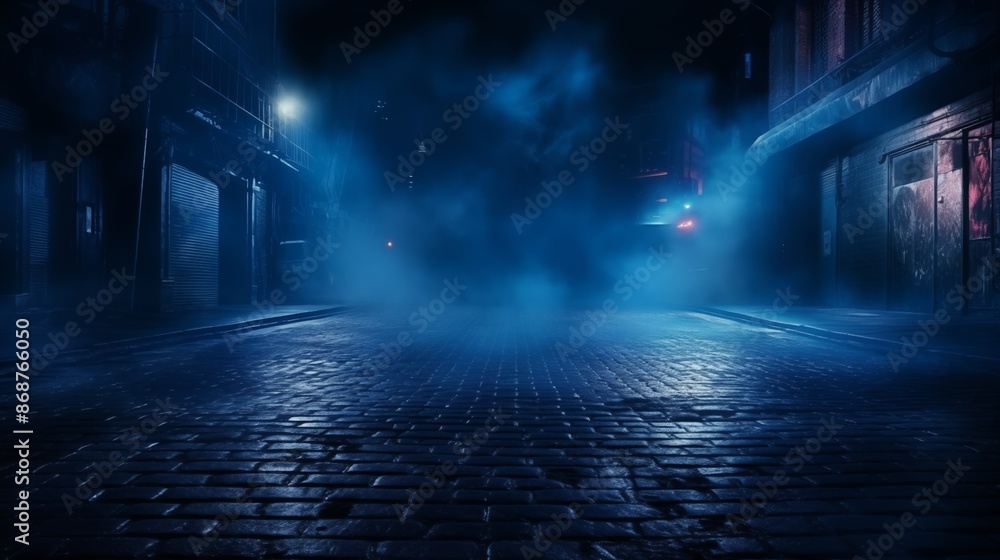A dark empty street, dark blue background, an empty dark scene, neon light, spotlights The asphalt floor and studio room with smoke float up the interior texture. night view A dark empty street, dark blue background, an empty dark scene, neon light, spotlights The asphalt floor and studio room with smoke float up the interior texture. night view