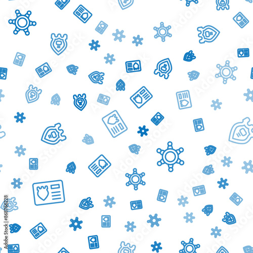 Set line Police badge with id case, Hexagram sheriff and on seamless pattern. Vector