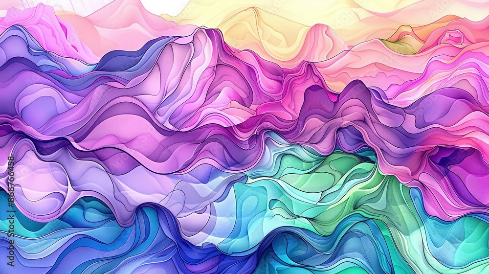 custom made wallpaper toronto digital  A colorful depiction of a mountain landscape featuring a blue backdrop and white cloud formations in the foreground