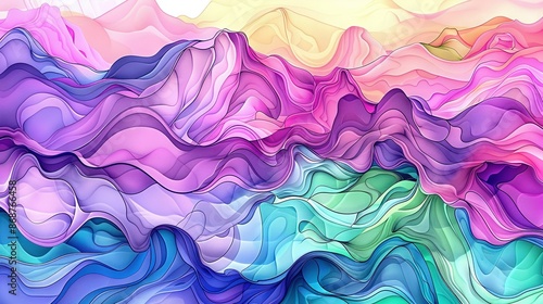 Wallpaper Mural   A colorful depiction of a mountain landscape featuring a blue backdrop and white cloud formations in the foreground Torontodigital.ca