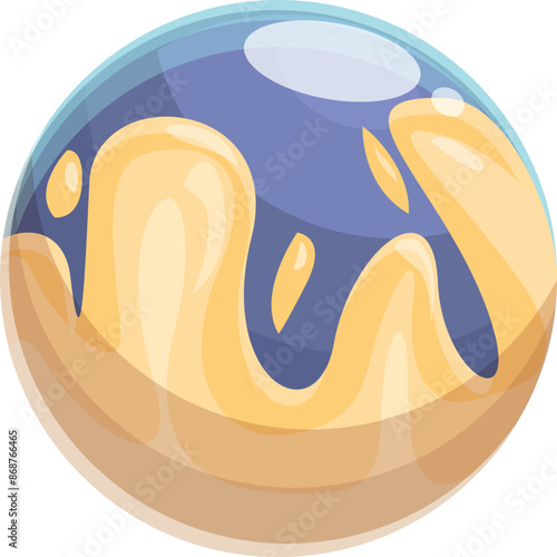 Round toxic planet with yellow and blue liquid surface is polluting the environment