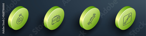 Set Isometric line Exhibition with minerals, rocks, Mining dump truck, Drone and Paint brush icon. Vector
