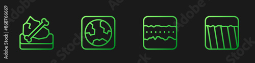Set line Soil ground layers, Archeology, Earth globe and Ground. Gradient color icons. Vector