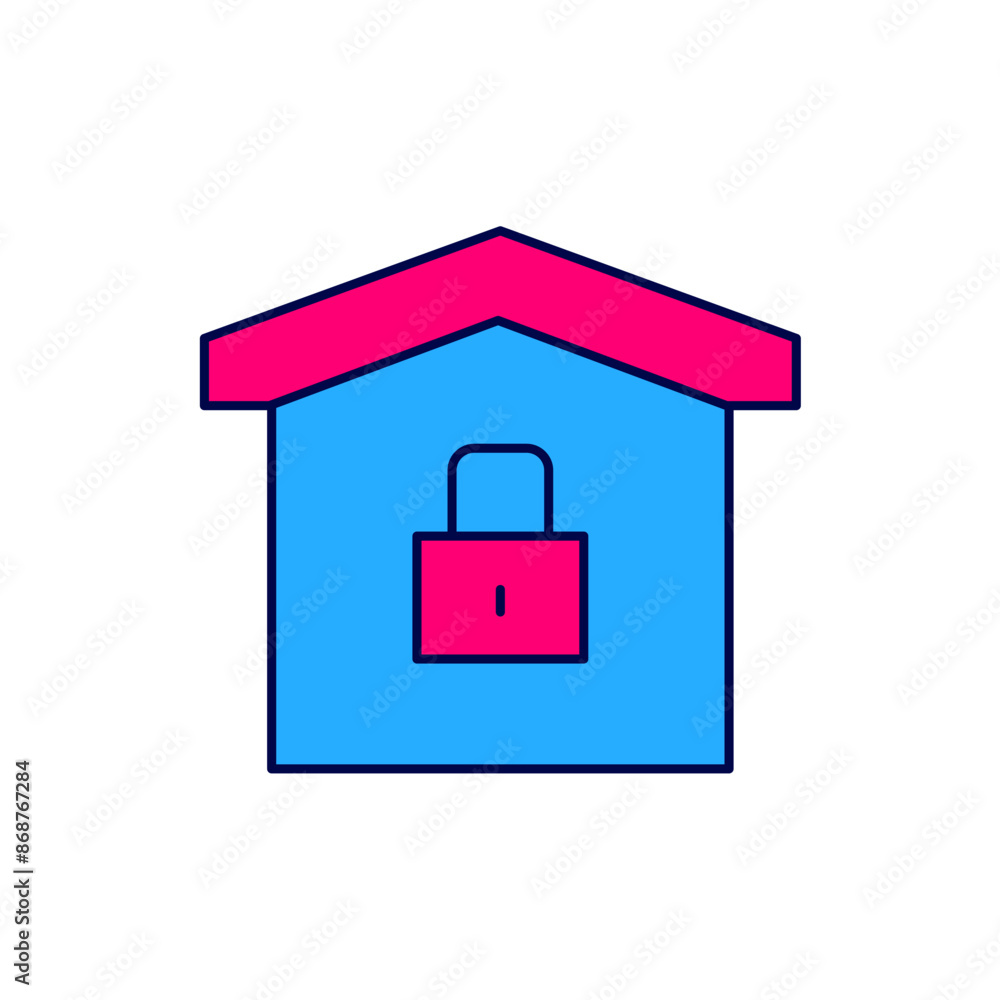 Filled outline House under protection icon isolated on white background. Home and lock. Protection, safety, security, protect, defense concept. Vector Filled outline House under protection icon isolated on white background. Home and lock. Protection, safety, security, protect, defense concept. Vector