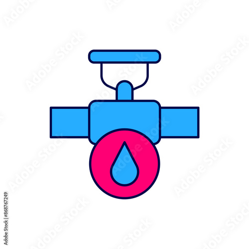 Filled outline Industry metallic pipe and valve icon isolated on white background. Vector