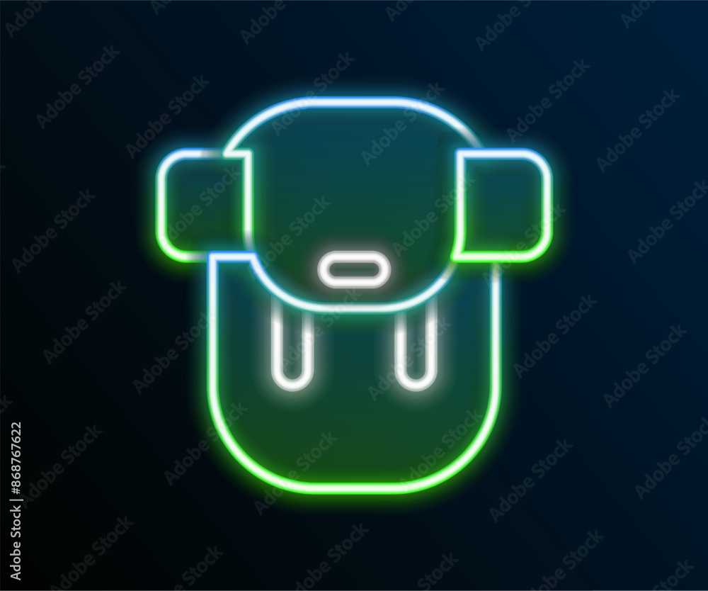 Glowing neon line Hiking backpack icon isolated on black background. Camping and mountain exploring backpack. Colorful outline concept. Vector Glowing neon line Hiking backpack icon isolated on black background. Camping and mountain exploring backpack. Colorful outline concept. Vector