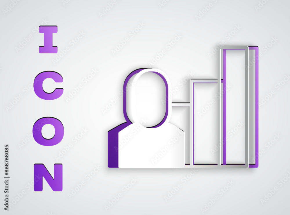 Paper cut Productive human icon isolated on grey background. Idea work, success, productivity, vision and efficiency concept. Paper art style. Vector Paper cut Productive human icon isolated on grey background. Idea work, success, productivity, vision and efficiency concept. Paper art style. Vector