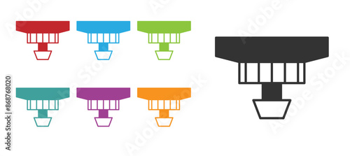 Black Smoke alarm system icon isolated on white background. Smoke detector. Set icons colorful. Vector