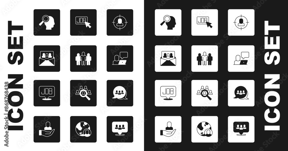 Set Head hunting, Project team base, Magnifying glass for search job, Freelancer, Search, and icon. Vector Set Head hunting, Project team base, Magnifying glass for search job, Freelancer, Search, and icon. Vector