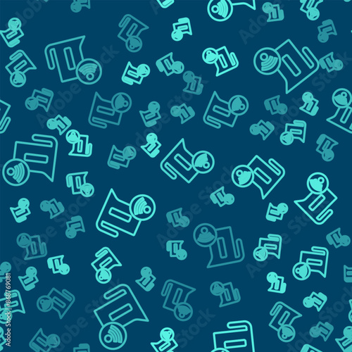 Green line Smart electric kettle system icon isolated seamless pattern on blue background. Teapot icon. Internet of things concept with wireless connection. Vector