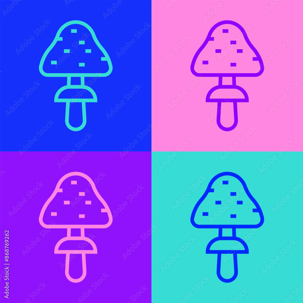 Pop art line Mushroom icon isolated on color background. Vector Pop art line Mushroom icon isolated on color background. Vector