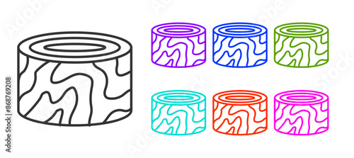 Black line Tree stump icon isolated on white background. Set icons colorful. Vector