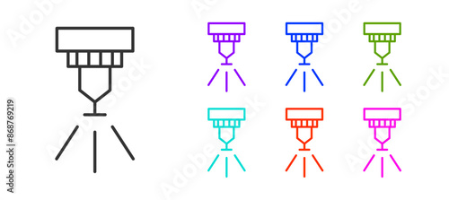 Black line Fire sprinkler system icon isolated on white background. Sprinkler, fire extinguisher solid icon. Set icons colorful. Vector
