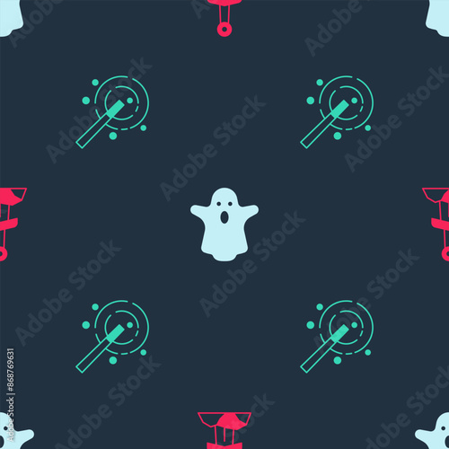 Set Sword in the stone, Ghost and Magic wand on seamless pattern. Vector