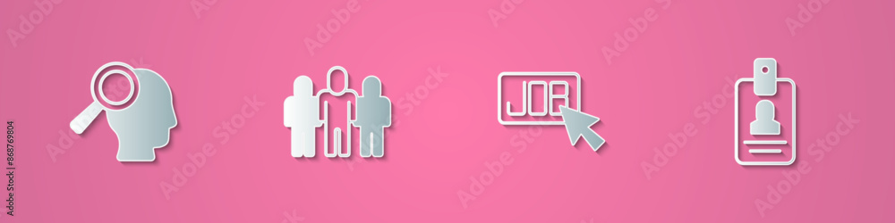 Set paper cut Magnifying glass for search job, Project team base, Search and Identification badge icon. Paper art style. Vector Set paper cut Magnifying glass for search job, Project team base, Search and Identification badge icon. Paper art style. Vector